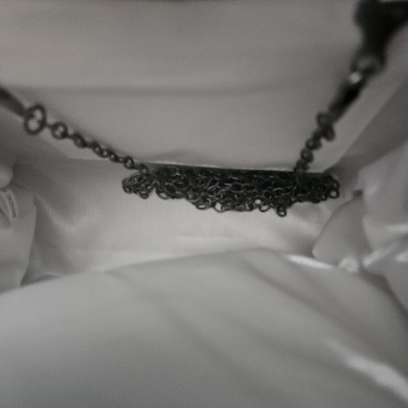 Vintage Elegant Silver Embroidered Studded Embellished Formal Handbag Gun Metal - Picture 7 of 10